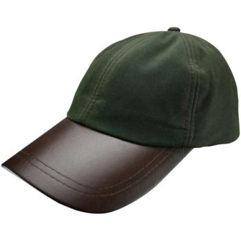 Waxed Baseball Cap olive with leather peak